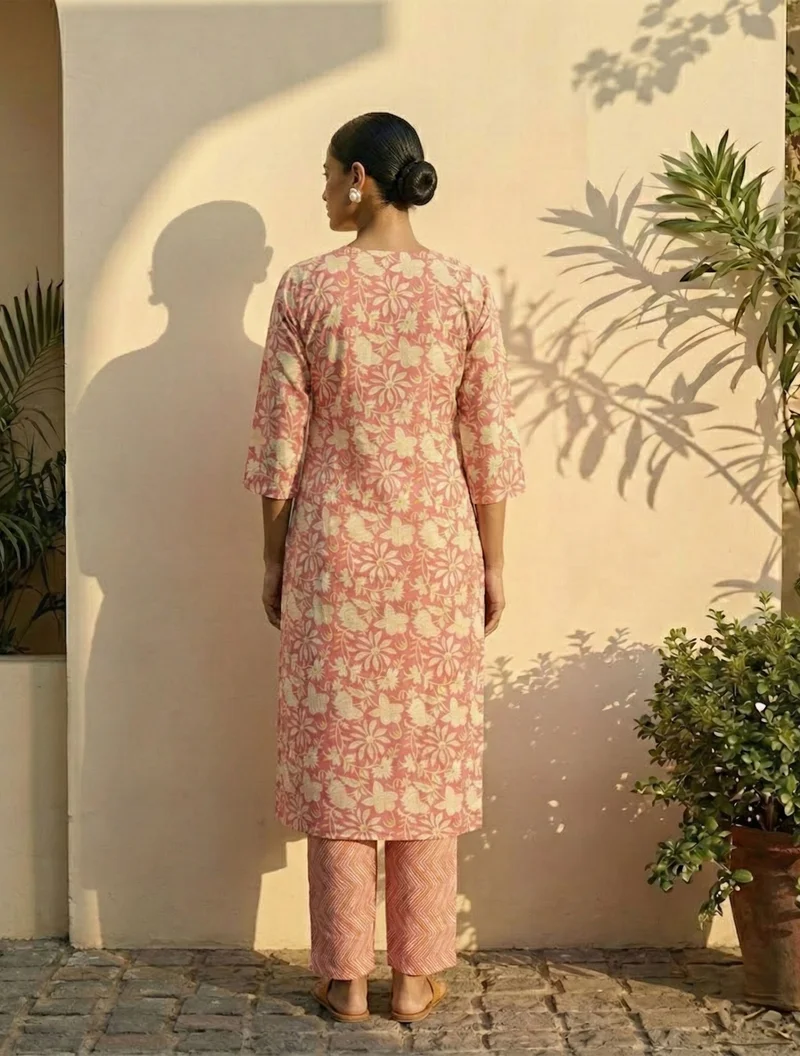 ترو برونز trueBrowns Pink Floral Print Kurta Pant Dupatta Set